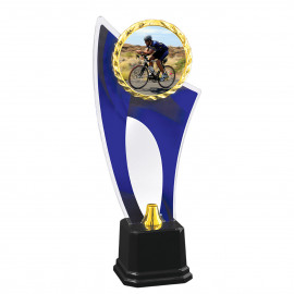 Troféu Acrílico Cristal com Ramo Dourado Ciclismo 32cm