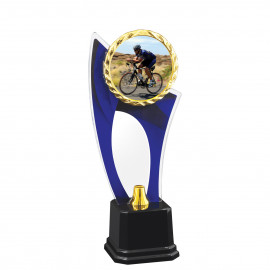 Troféu Acrílico Cristal com Ramo Dourado Ciclismo 29cm
